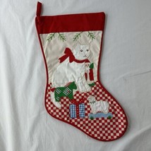 Vtg House Hatten Stocking Santa Cat Toys Presents Applique Embroidered C... - $69.29