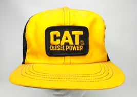Vtg CAT Diesel Power Patch Snapback Hat Yellow/Black Mesh Caterpillar USA Made - $57.56
