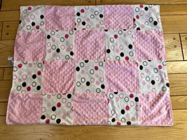 Carter&#39;s Blanket Pink Brown Dots Satin Back Patchwork Circles CLEAN 30 x 40 EUC - £39.18 GBP