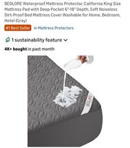 Gray Waterproof California King Mattress Protector with Deep Pocket &amp; Su... - $59.28
