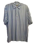 Greg Norman Mens Polo Shirt M Blue Plaid Short Sleeve Play Dry Golf Stretch - $7.91