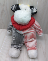 Carter&#39;s Prestige Plush Black white red cow baby rattle striped red clown collar - £19.41 GBP