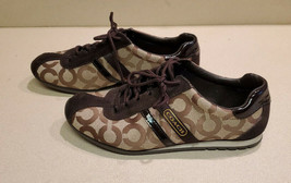 Coach Kathleen Signature Brown Gold Canvas Leather Sneakers Shoes Sz 8M Q511 - £23.22 GBP