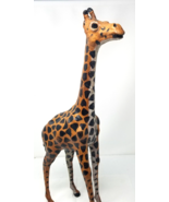 MCM Giraffe Statue Wood Painted Spotted Tall Orange Black Handmade Vintage - $23.70