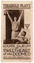 Sweetheart Of The Doomed 1917 Wwi Silent Film Herald Louise Glaum, Charles Gunn - £74.75 GBP