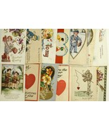 Antique Holiday Postcards VALENTINES DAY Cupid Greetings Flowers Military Hearts - $21.03