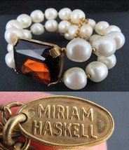 1950&#39;s Miriam Haskell Bracelet Rare Vintage Signed Gilt Double Strand Pearls - £183.80 GBP