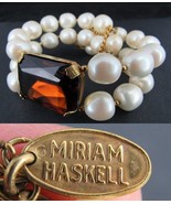 1950&#39;s Miriam Haskell Bracelet Rare Vintage Signed Gilt DOUBLE STRAND PE... - £180.50 GBP