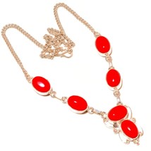 Cabochon Red Coral Gemstone 925 Silver Overlay Handmade Statement Chain Necklace - £13.43 GBP