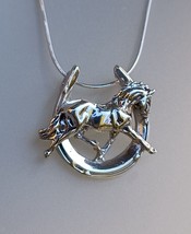 Horse and horseshoe pendant and chain Sterling Silver  Zimmer Equestrian... - $78.21