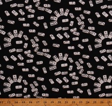 Cotton Game Night Dominoes Tiles Fun Games Black Fabric Print by Yard D672.98 - £11.81 GBP