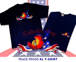Patriotic US Flag Peace Frog,  Vintage Peace Frogs Brand Navy Blue Tee, XL - £26.60 GBP