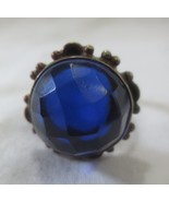 925 Sterling Silver Antique Prong Set Dark Blue Faceted Glass Stone Ring... - £19.92 GBP