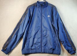 adidas Windbreaker Jacket Mens Large Blue Long Sleeve Pockets Logo Full Zipper - £13.96 GBP