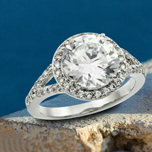 Halo Engagement Ring 3.10Ct Round Simulated Diamond 925 Sterling Silver Size 9 - $138.34