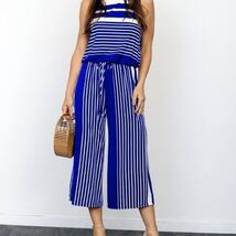 ROYAL Blue Multi Stripe Sleeveless Cropped Jumpsuit - $24.74