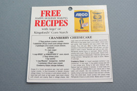 Argo Cornstarch 1987 Recipe Holiday Store Hanger Paper Advertising - $8.60
