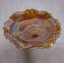 Indiana Windsor Iridescent Marigold Carnival Glass Crimped Sawtooth Bowl... - £17.50 GBP