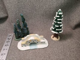 Three Christmas Village Accessories, 2 different types of trees and bridge - £9.87 GBP