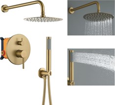 High-Pressure Shower System With 10 Inch Round Rain Shower Head And, Gold - $247.99