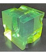 Mid-Century Roz Stroll Optical Light and Space Sculpture Green Lucite Cube - $296.01