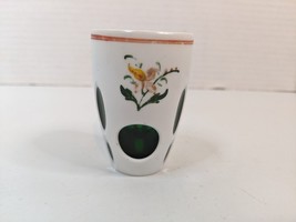 Czech Bohemian Cut to Clear Toothpick Holder White and Green Hand Painted Floral - £15.45 GBP