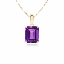 ANGARA Emerald-Cut Amethyst Solitaire Pendant in 14K Solid Gold | 18&quot; Chain - £655.98 GBP