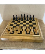 Hand Made Solid Wood 14&quot; Square Vtg Slide Drawer Checkers Chess Storage ... - £38.72 GBP