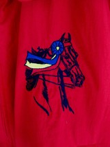 Red Medium Auburn Nylon Jacket Equestrian Horse With Ribbons Stitched USA - $21.46