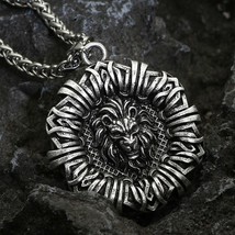 Mens Vintage Silver Wild Lion King Pendant Animal Necklace Braided Chain 24&quot; - £13.44 GBP