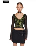 Dolls Kill dELiA*s XS Blouse Top Y2K Green Black NWT Whimsigoth Fairy La... - $725.29 MXN