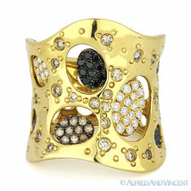1.17 ct Brown Black &amp; White Diamond Right-Hand Ladies&#39; Long Ring 18k Yellow Gold - £5,738.10 GBP