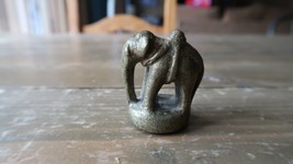 Antique Primitive Brass Figurine Elephant Paperweight 1.5&quot; - £45.11 GBP