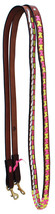 Horse Western Tan Leather 8&#39; Lime Green Pink Laced Barrel Contest Reins 66AA02TN - £21.99 GBP