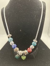 Davinci Necklace With 13 Charms Silver Tone and Rhinestones - £33.45 GBP