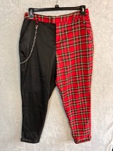 Hot Topic Split Leg Red Plaid Trouser Punk Goth Detachable Chain Pants Sz. XL - £21.89 GBP