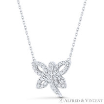 Dragonfly Insect Charm CZ Crystal Pave Pendant Necklace in .925 Sterling Silver - £20.39 GBP