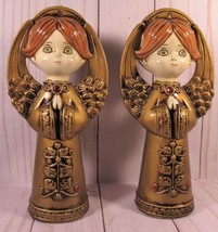 Angels 2 Matching VINTAGE Mid Century Ardco 7.5&quot; Gold with Big Eyes Japan. - £28.59 GBP