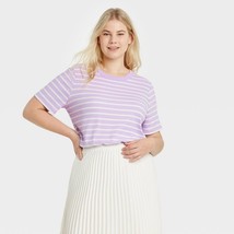 Women&#39;s Plus Size 2X Purple Striped Short Sleeve Rib T-Shirt - a New Day™ - £5.60 GBP