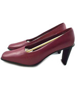 Vintage 90s Newport News Leather Pumps Shoes Size 7.5 M Red Wine Squared... - $40.81
