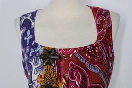 Alberto Makali XL Colorful Paisley Knit Beaded Sequin Tank Shell Sleeveless Top - £20.49 GBP