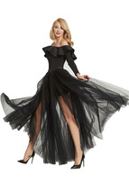 Black High Slit Tulle Maxi Skirt Women Plus Size Full Length Tulle Maxi Skirt image 4