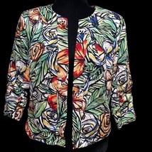 Coldwater Creek Open Front Stretch Blazer Stylized Floral Ruched Size Me... - £14.87 GBP