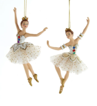 Kurt Adler Set Of 2 White &amp; Gold Jeweled Ballerina Christmas Ornaments E0691 - £28.11 GBP