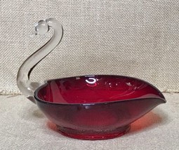 Vintage Duncan And Miller Crystal Glass Swan Candy Dish Ruby Red Heart Body - £23.49 GBP