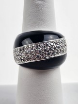 Sterling Silver .925 CZ &amp; Black Onyx  Ladies Chunky Ring Size 6 Excellent Cond - £22.28 GBP