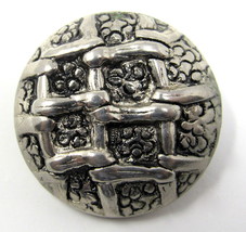 Silver Round Shank Button 1 1/8&quot; Metal Raised Square Vintage Costume Jacket #19c - £7.76 GBP