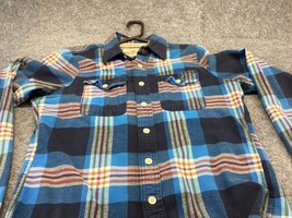 Hollister Flannel Shirt Men&#39;s Medium Madras Plaid Blue Long Sleeve Butto... - $11.87