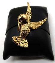 Vintage Clear Rhinestone Crystal Eye Hummingbird Brooch Pin Gold Tone - £10.46 GBP