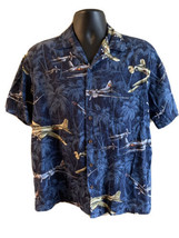 Vintage Kalheo Hawaiian Shirt WWII Planes Bombers Fighters Blue Men’s Me... - £30.10 GBP